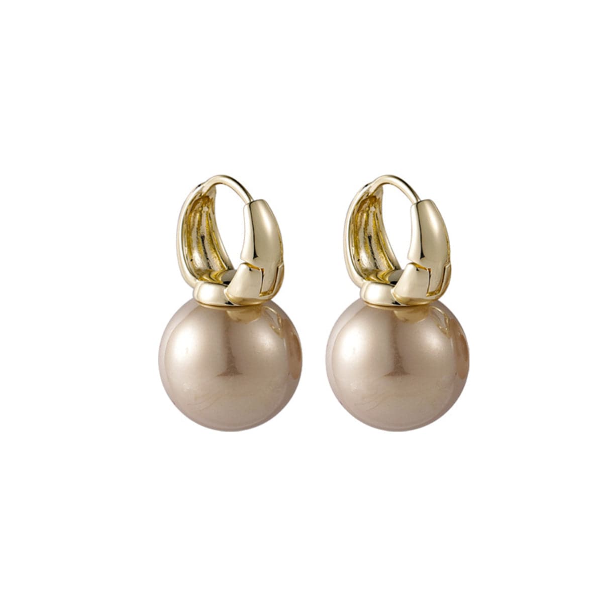Champagne Pearl and 18K Gold-Plated Huggie Earrings, gold huggie earrings, botanical inspired, side view