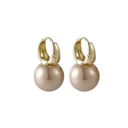 Champagne Pearl and 18K Gold-Plated Huggie Earrings, gold huggie earrings, botanical inspired, side view