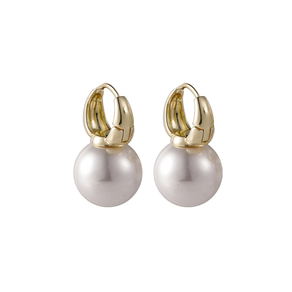 White Pearl and 18K Gold-Plated Huggie Earrings, gold huggie earrings, botanical inspired, side view