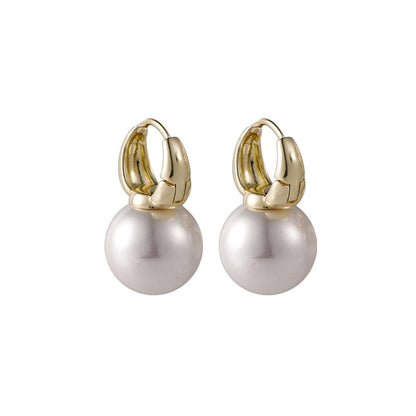 White Pearl and 18K Gold-Plated Huggie Earrings, gold huggie earrings, botanical inspired, side view