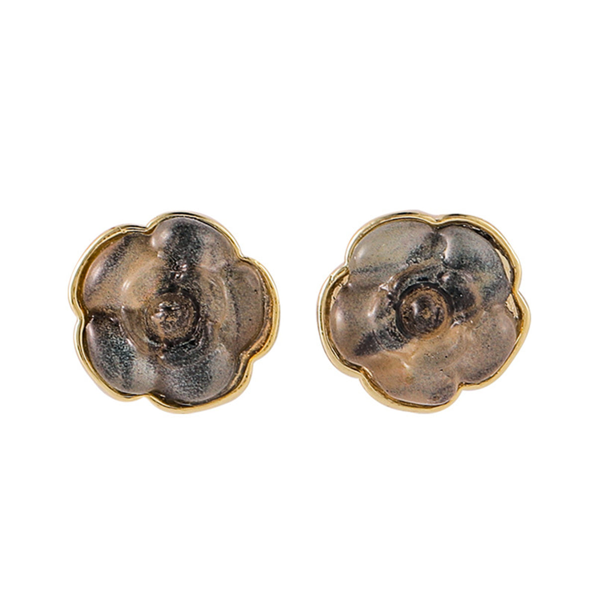 Gray Quartz & 18K Gold-Plated Camellia Stud Earrings
