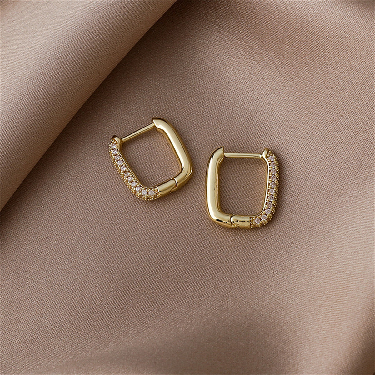 Cubic Zirconia & 18K Gold-Plated Square Huggie Earrings