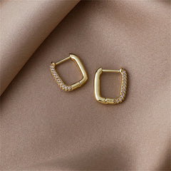 Cubic Zirconia & 18K Gold-Plated Square Huggie Earrings