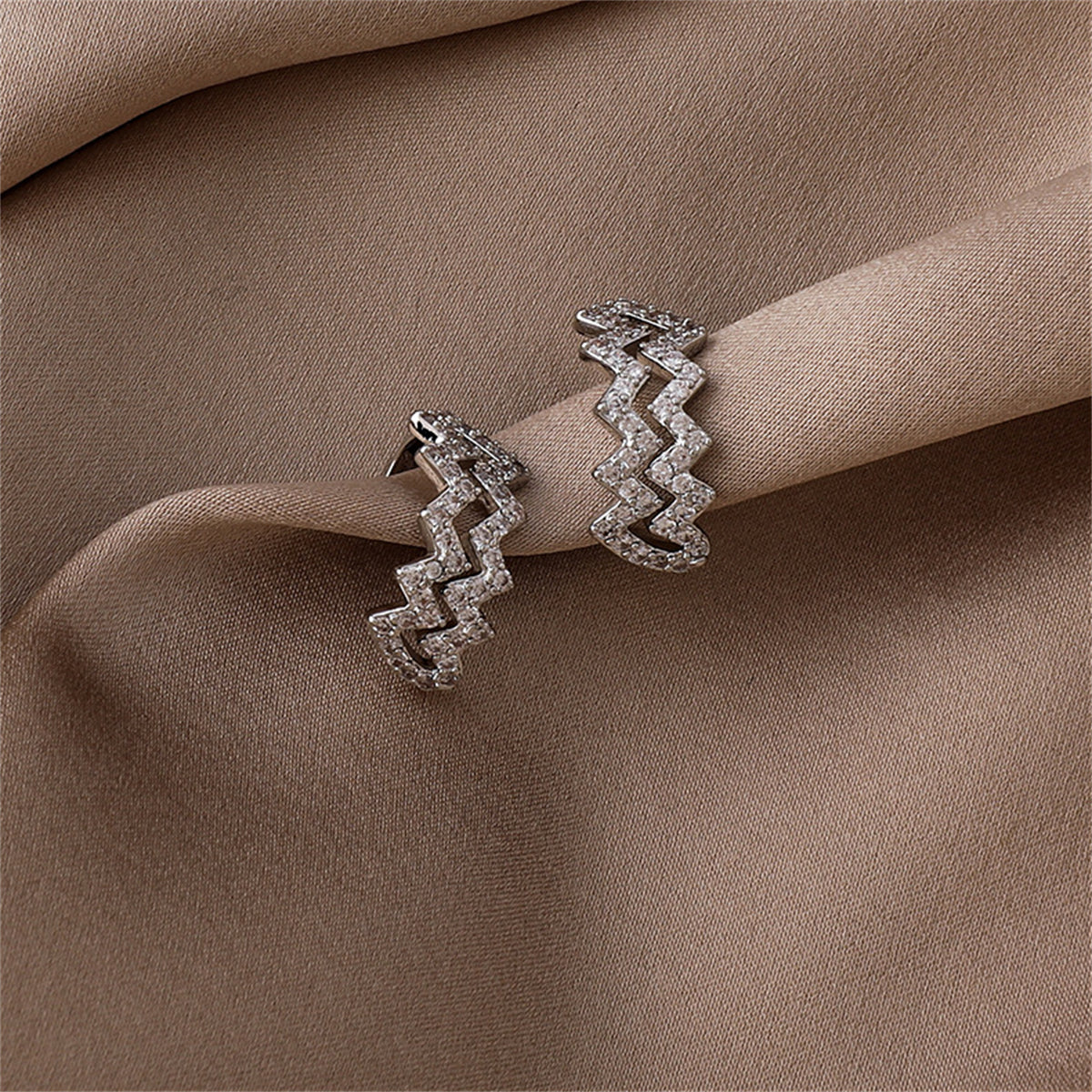 Cubic Zirconia & Silver-Plated Wave Clip-On Earrings