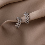 Cubic Zirconia & Silver-Plated Wave Clip-On Earrings