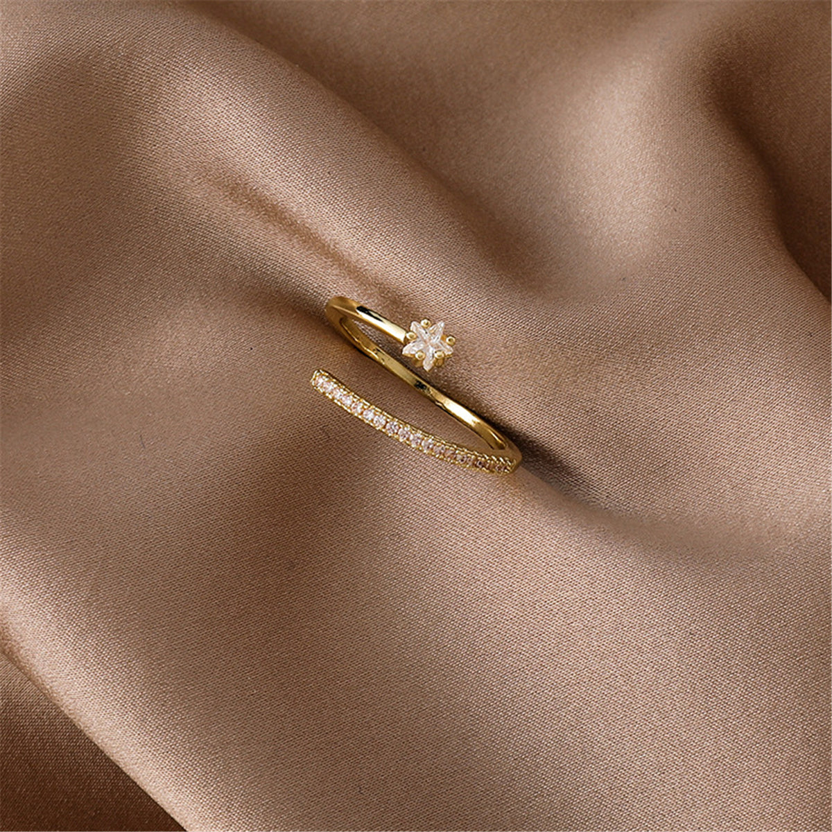Cubic Zirconia and 18K Gold-Plated Star Ring, gold statement rings for women, elegant gift for her, side view