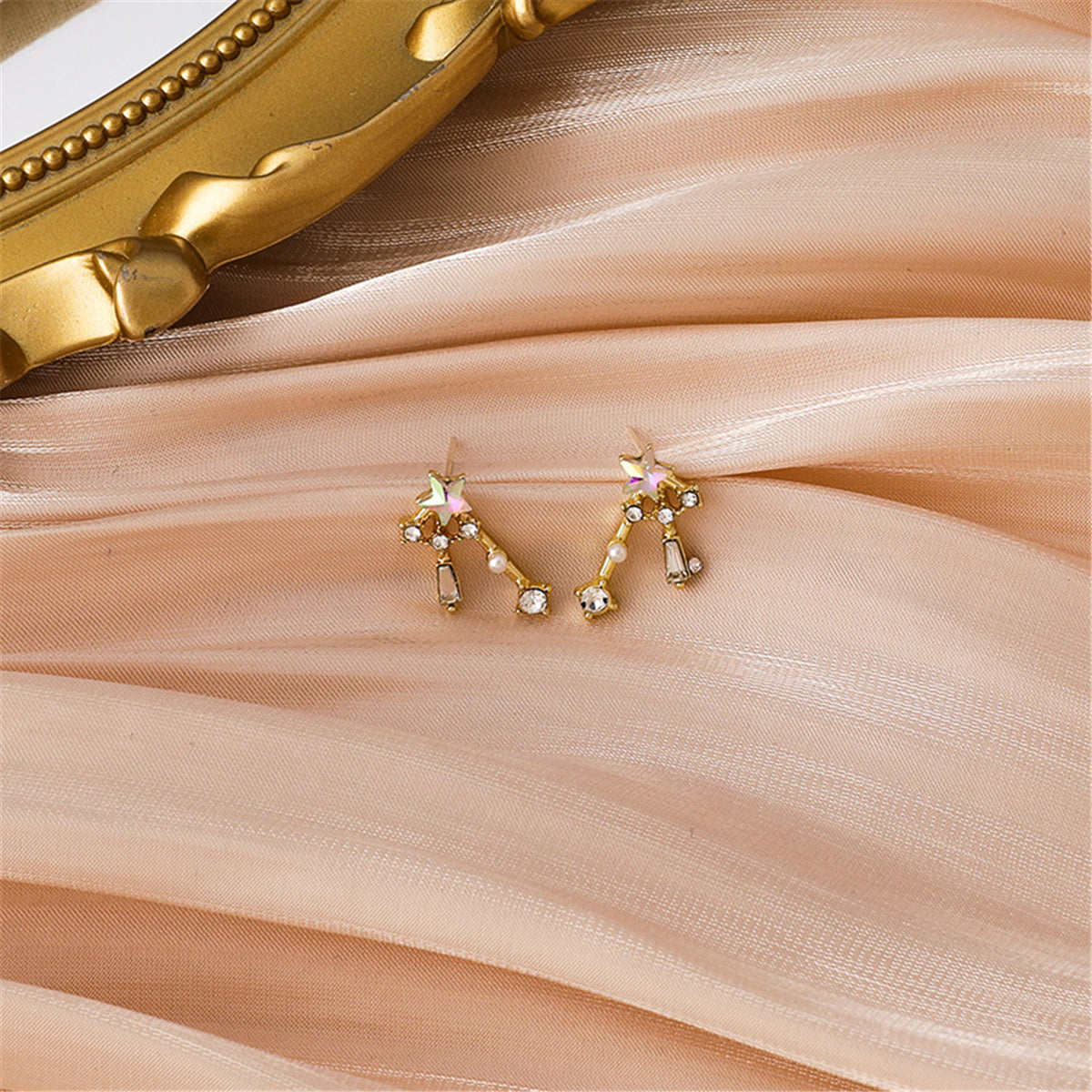 Crystal and Pearl 18K Gold-Plated Star Jacket Earrings, gold stud earrings for women, dainty minimalist design, side view