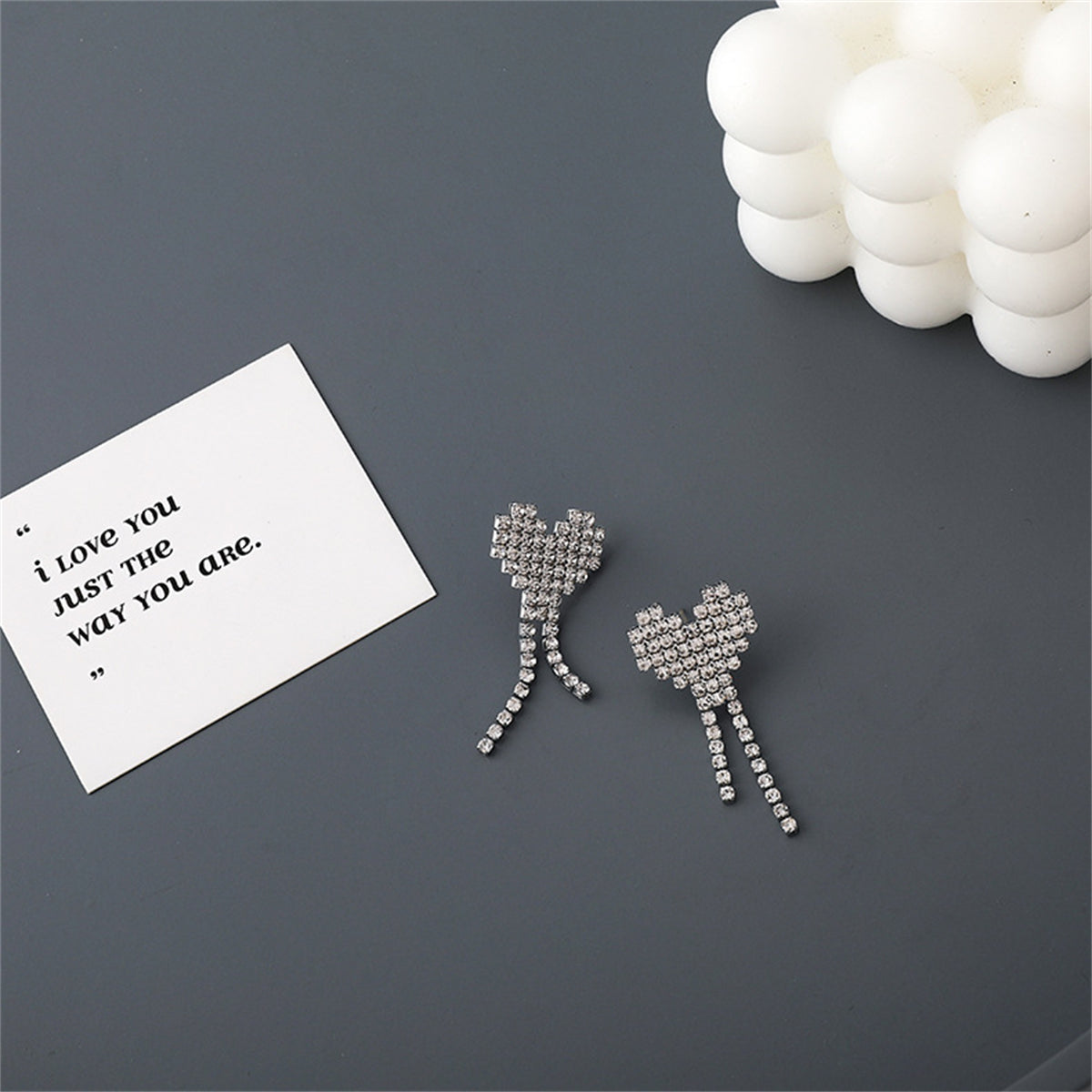 Cubic Zirconia & Silver-Plated Heart Tassel Drop Earrings