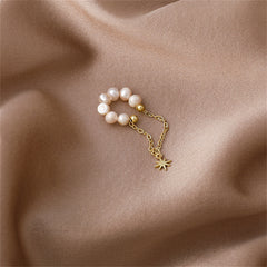 Pearl & 18K Gold-Plated Star Charm Chain Ear Cuff