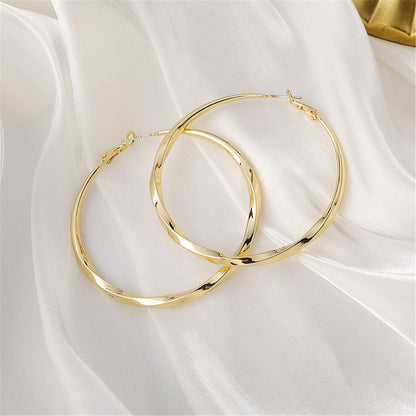 18K Gold-Plated Twisted Hoop Earrings, vintage-inspired design, front view