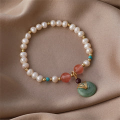 Jade & Pearl 18K Gold-Plated Bead Charm Stretch Bracelet