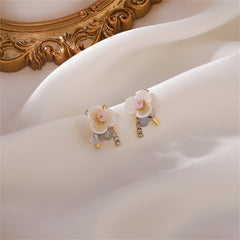 Teal Howlite & Cubic Zirconia Flower Stud Earrings