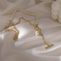 Pearl & 18K Gold-Plated Paperclip-Chain Lariat Necklace