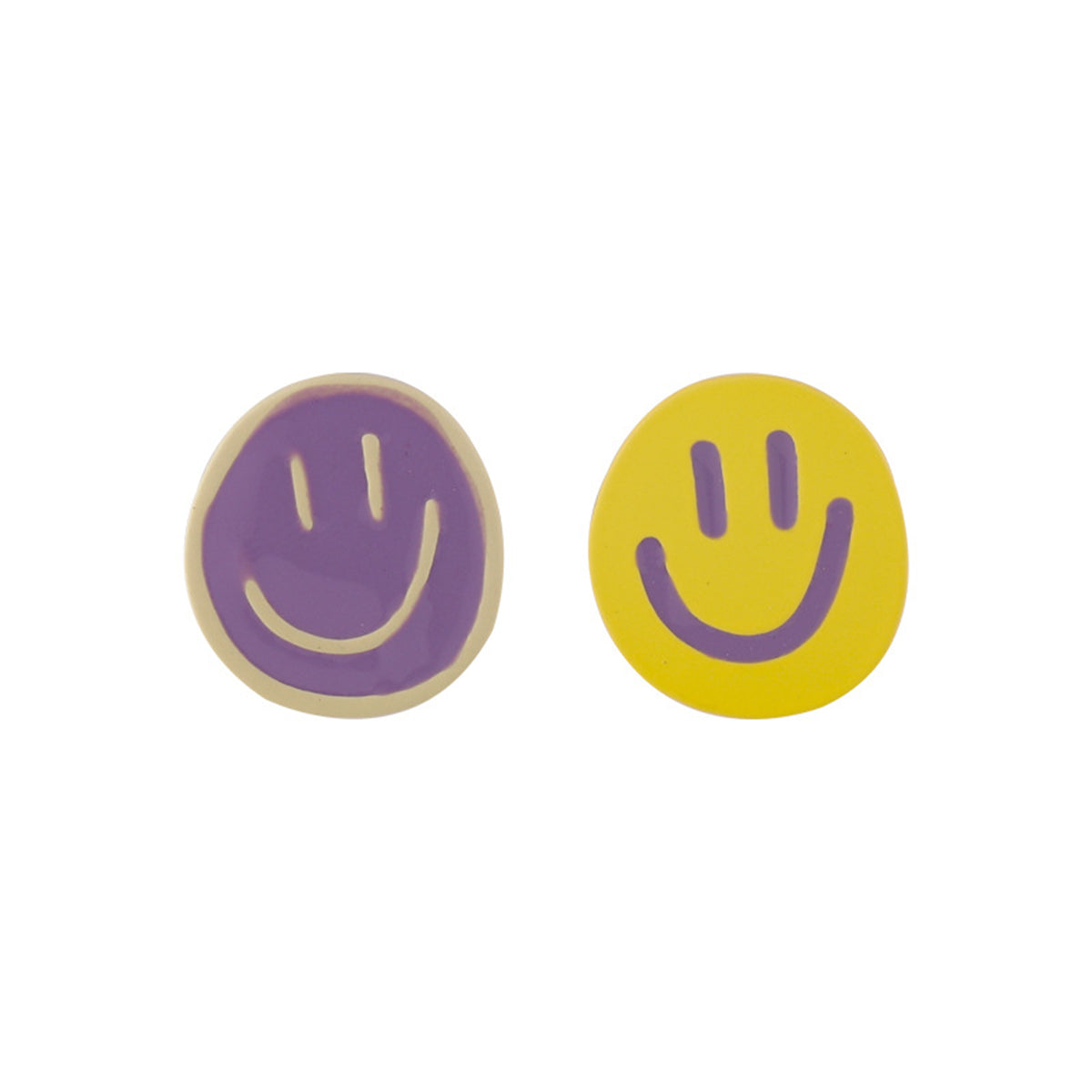 Purple and Yellow Smiley Stud Earrings, stud earrings for women, elegant gift for her, detail close-up