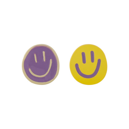 Purple and Yellow Smiley Stud Earrings, stud earrings for women, elegant gift for her, detail close-up