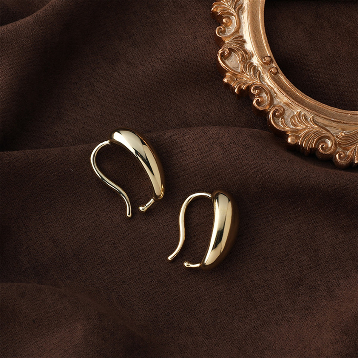 18K Gold-Plated Drop Huggie Earring, gold huggie earrings, everyday style, front view