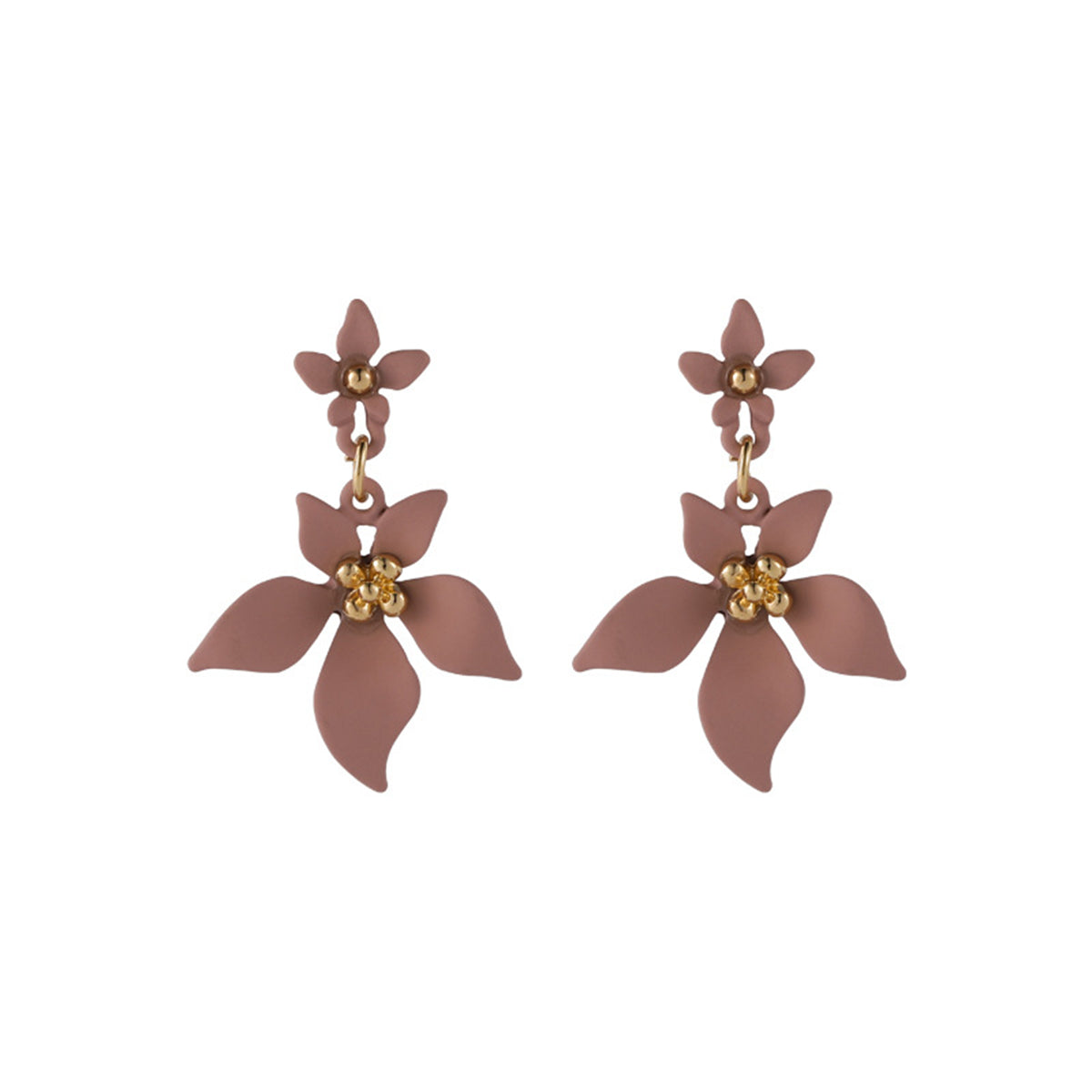 Pink Enamel and 18K Gold-Plated Flower Drop Earrings, gold drop earrings for women, everyday style, front view