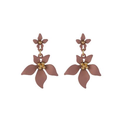 Pink Enamel and 18K Gold-Plated Flower Drop Earrings, gold drop earrings for women, everyday style, front view