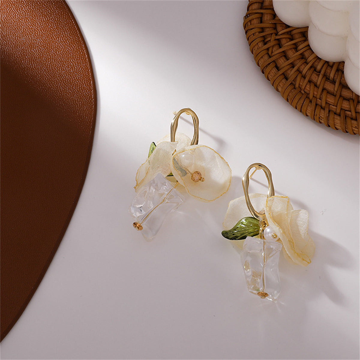 Green Acrylic & Pearl Resin 18K Gold-Plated Leaf Drop Earrings