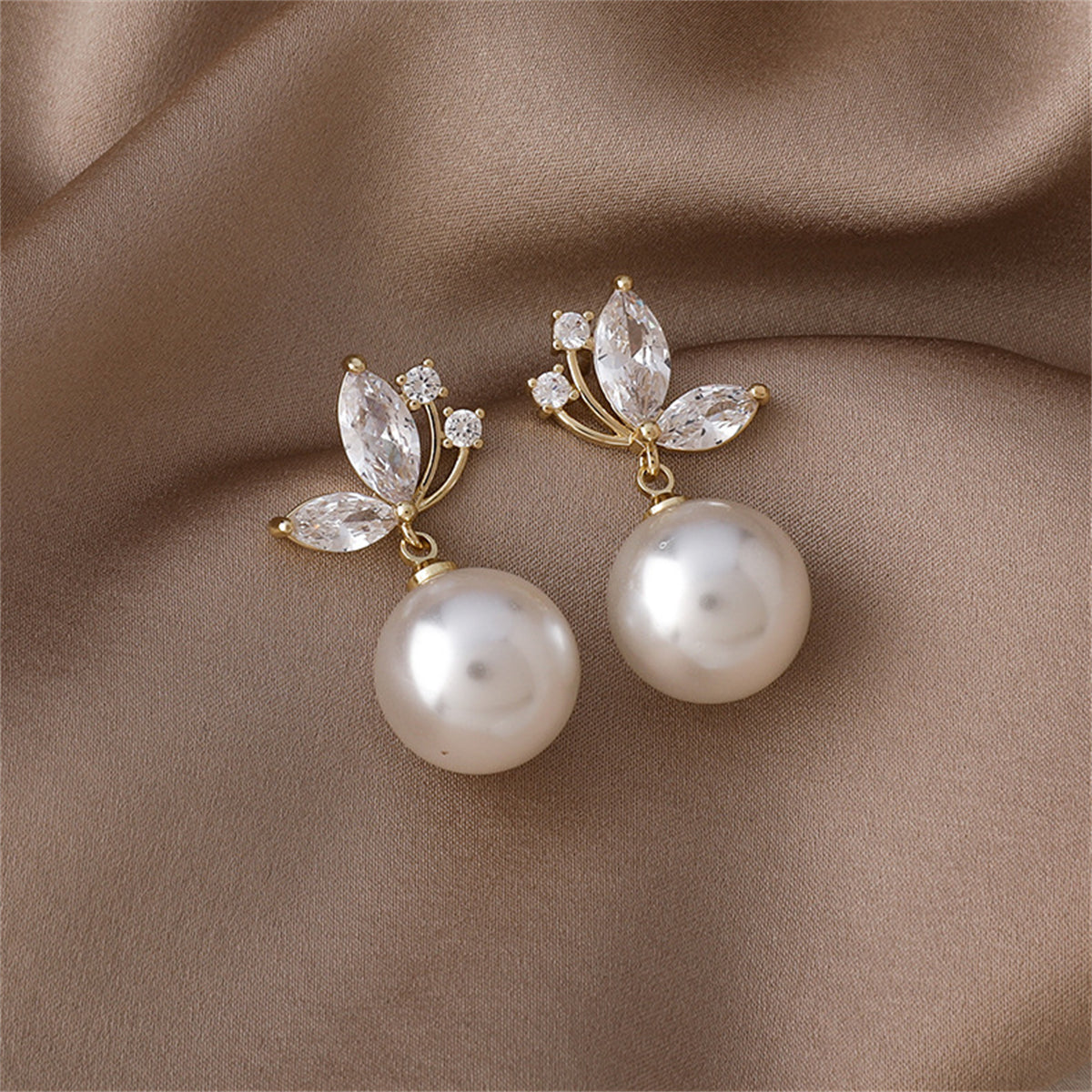 Pearl & Cubic Zirconia Butterfly Drop Earrings