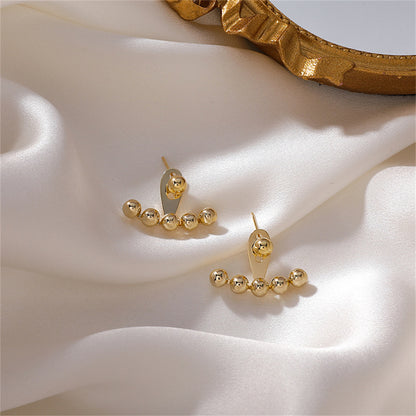 18K Gold-Plated Beaded Ear Jackets, gold stud earrings for women, dainty minimalist design, lifestyle look