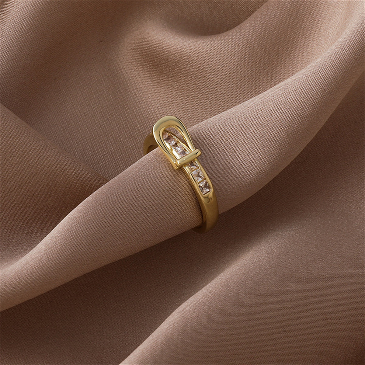 Cubic Zirconia & 18K Gold-Plated Belt Open Ring