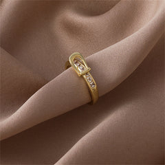 Cubic Zirconia & 18K Gold-Plated Belt Open Ring
