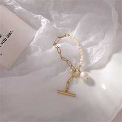 Pearl & 18K Gold-Plated Asymmetrical Chain Toggle Bracelet