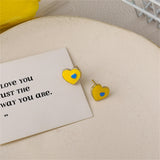 Yellow & Blue Enamel Heart Stud Earrings