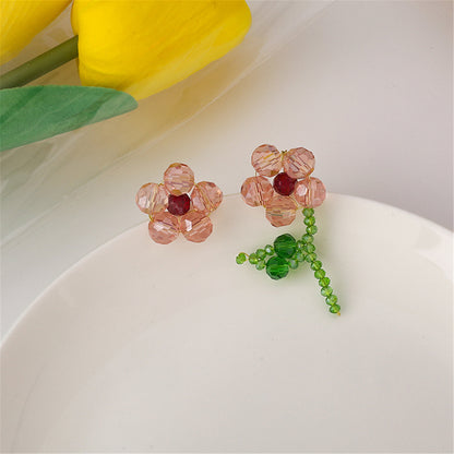 Red Acrylic and 18K Gold-Plated Flower Stud Earrings, gold stud earrings for women, botanical inspired, front view