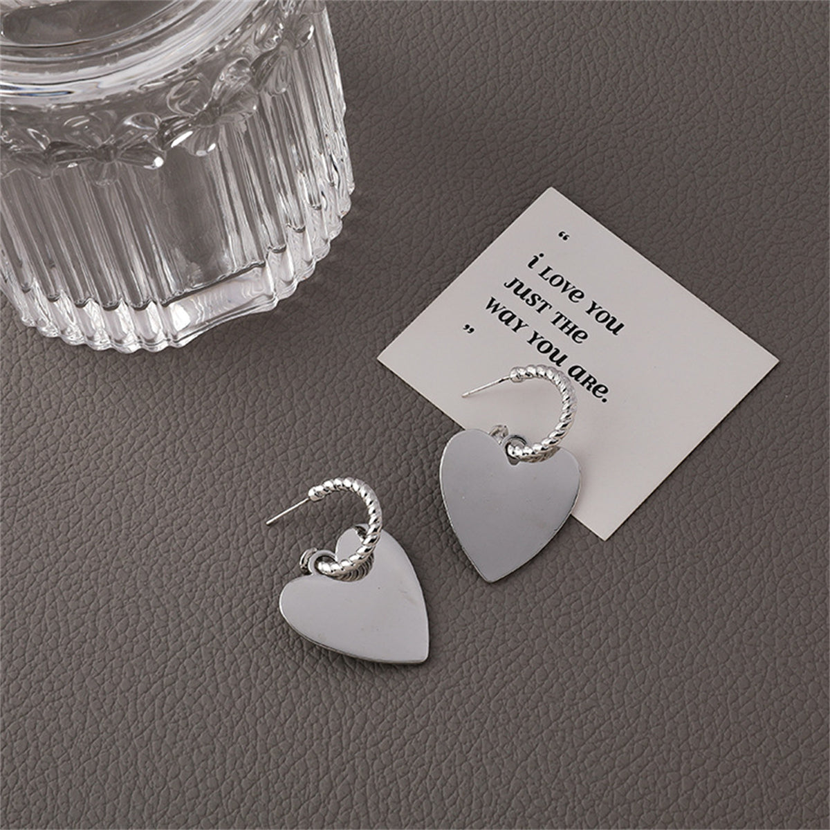 Silver-Plated Heart Huggie Earrings