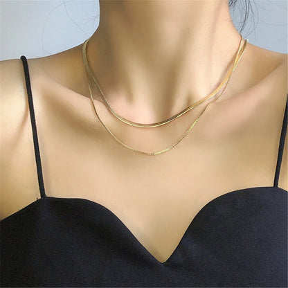 18K Gold-Plated Layered Chain Choker Necklace, gold pendant necklace for women, vintage-inspired design, front view