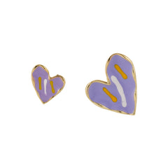 Purple Enamel & 18K Gold-Plated Mismatching Heart Stud Earring