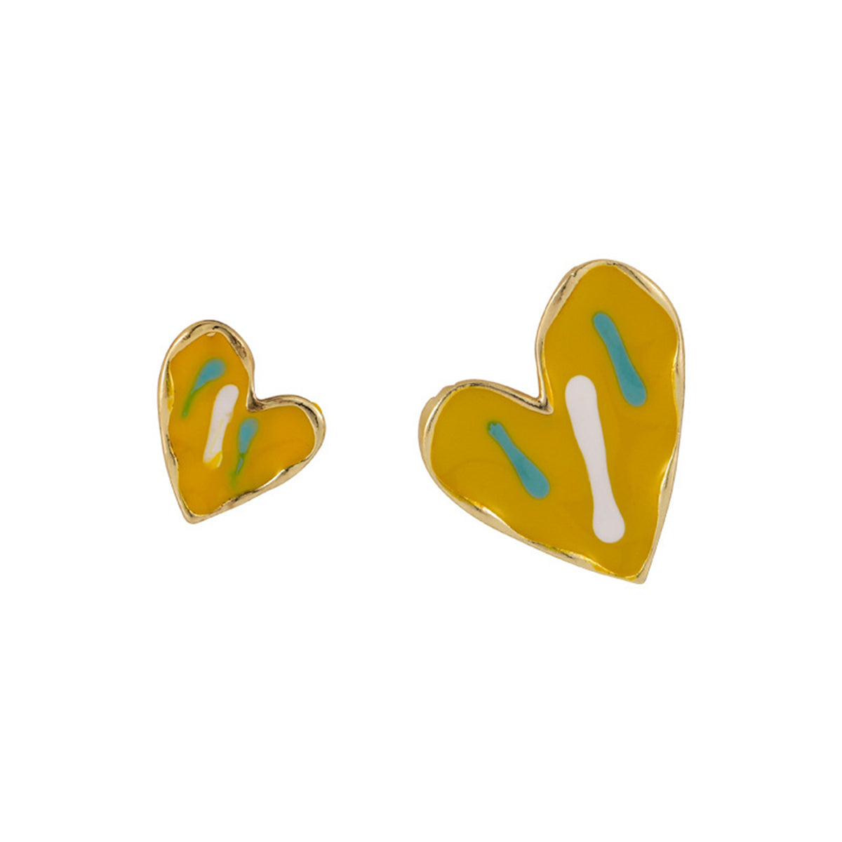 Yellow Enamel & 18K Gold-Plated Asymmetric Heart Stud Earrings