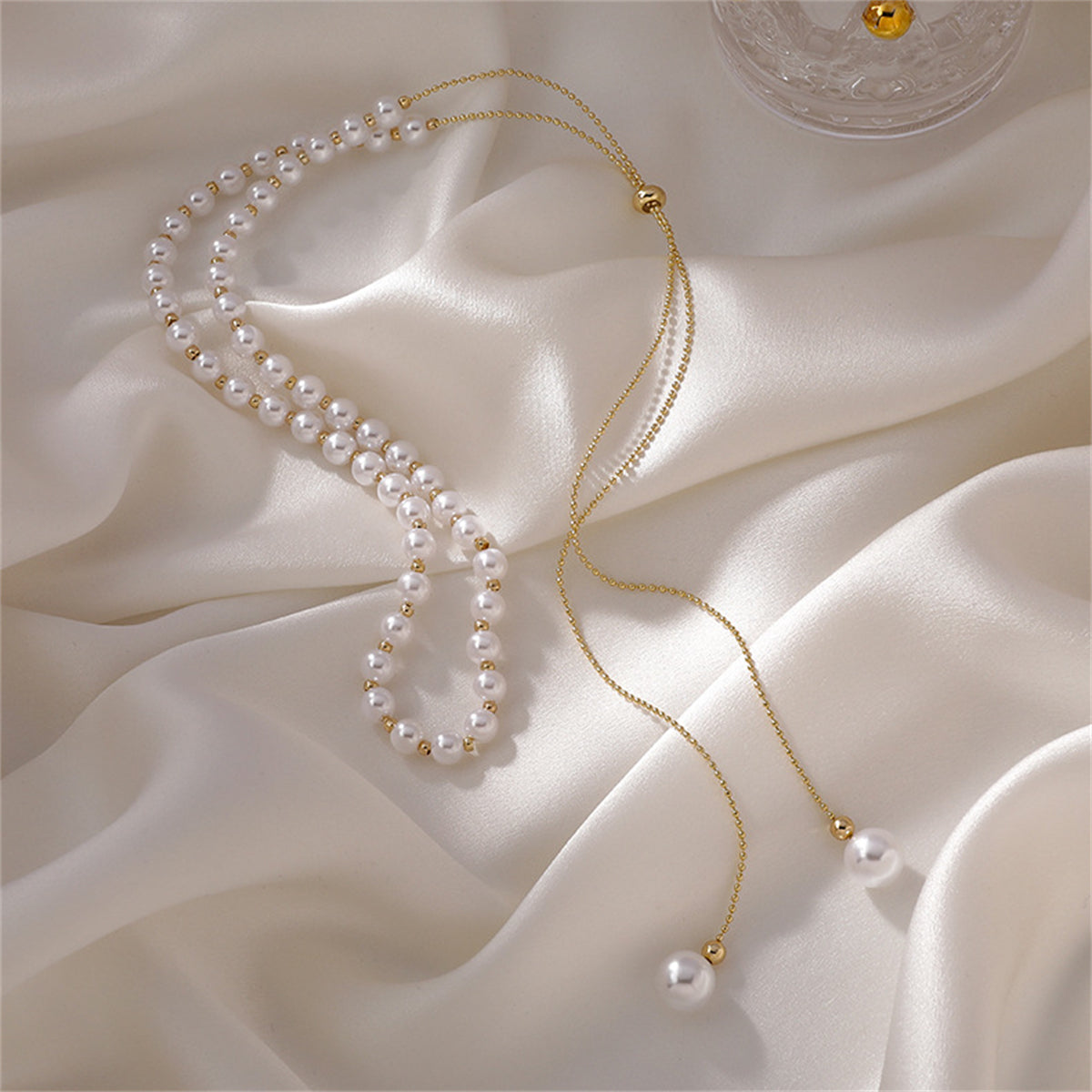 Pearl & 18K Gold-Plated Adjustable Ball Chain Lariat Necklace