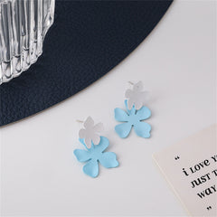 Blue Enamel & Silver-Plated Flower Drop Earrings