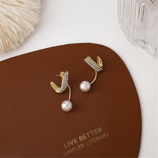 Pearl and Cubic Zirconia 18K Gold-Plated Snake Drop Earrings, gold drop earrings for women, front view