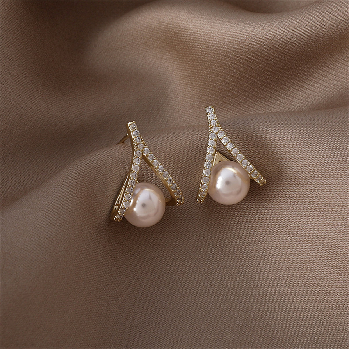 Cubic Zirconia and Pearl Drop Stud Earrings, stud earrings for women, vintage-inspired design, side view