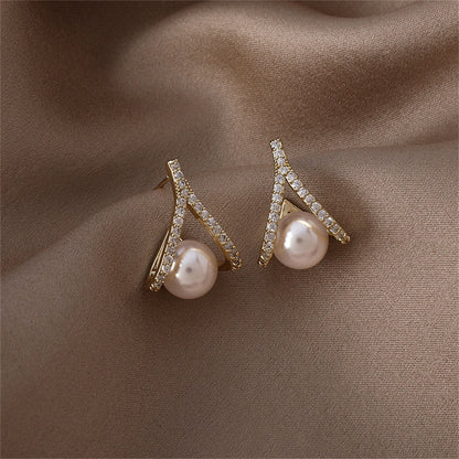 Cubic Zirconia and Pearl Drop Stud Earrings, stud earrings for women, vintage-inspired design, side view