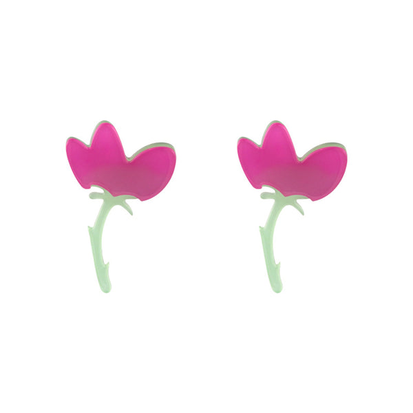 Pink & Green Flower Drop Earrings