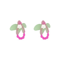 Pink & Green Acrylic Floral Teardrop Earrings