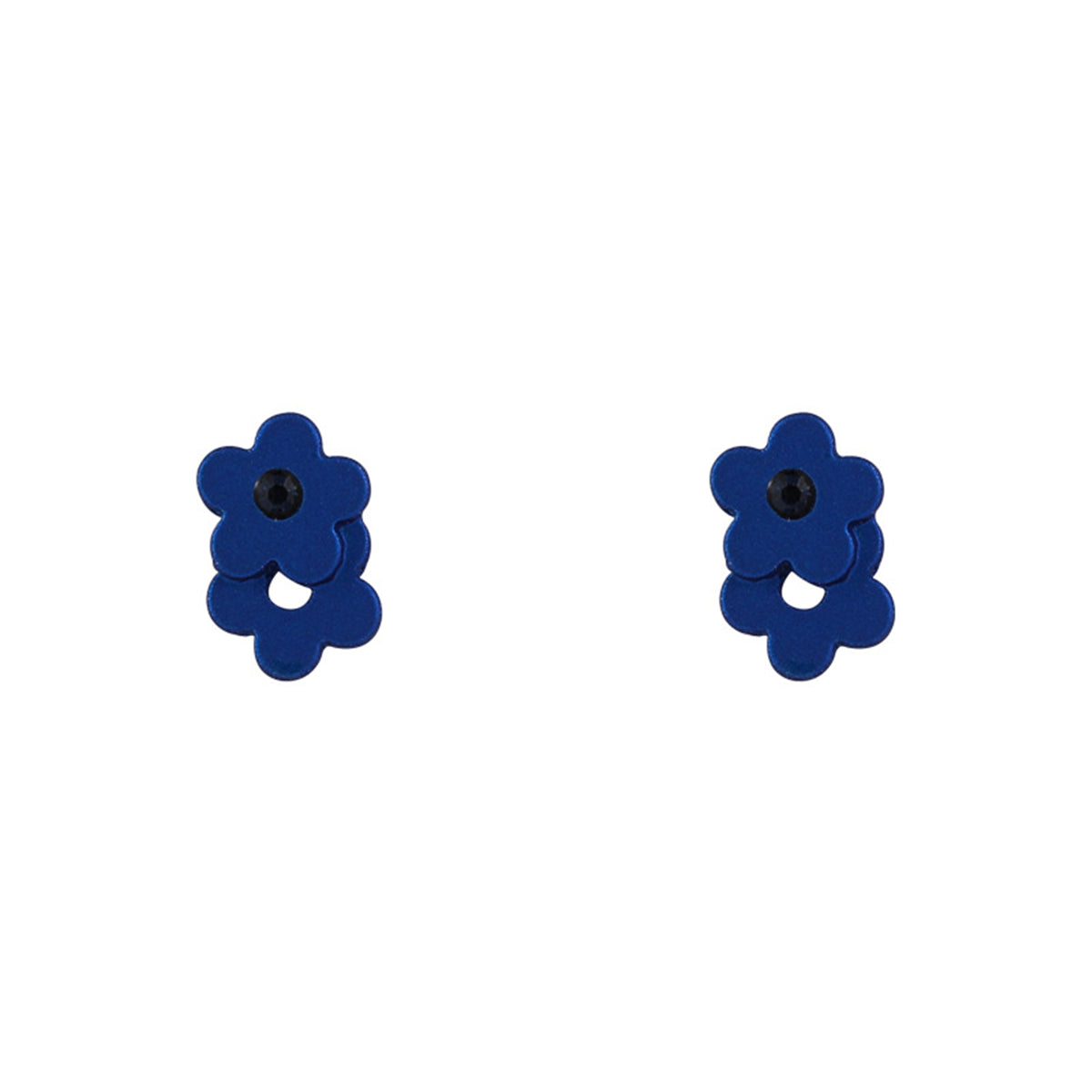 Blue Cubic Zirconia and Enamel Flower Stud Earrings, stud earrings for women, botanical inspired, front view