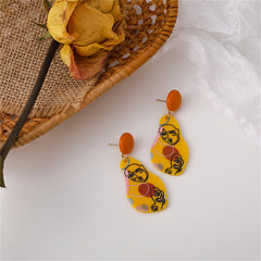 Yellow & Orange Drawing Geometric Drop Earrings