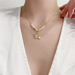 Pink & Purple Pearl Floral Double Pendant Necklace