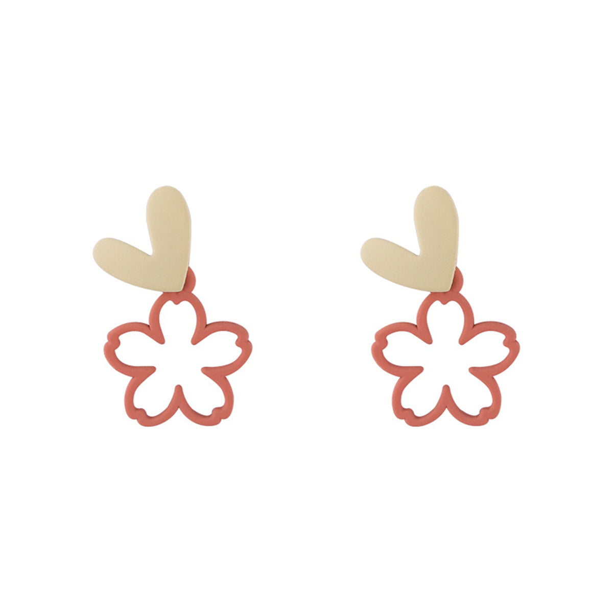 Pink Enamel and 18K Gold-Plated Heart Flower Drop Earrings, gold drop earrings for women, vintage-inspired design, side view