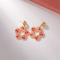 Pink Resin & Acrylic 18K Gold-Plated Cherry Flower Drop Earrings