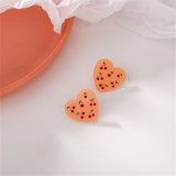 Pink Acrylic & Silver-Plated Cherry-Heart Stud Earrings
