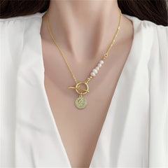 Pearl & 18K Gold-Plated Asymmetrical Coin Toggle Pendant Necklace