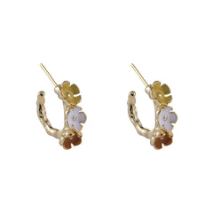 Red Enamel & 18K Gold-Plated Flower Huggie Earrings
