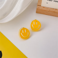Yellow Acrylic & 18K Gold-Plated Smiley Stud Earrings